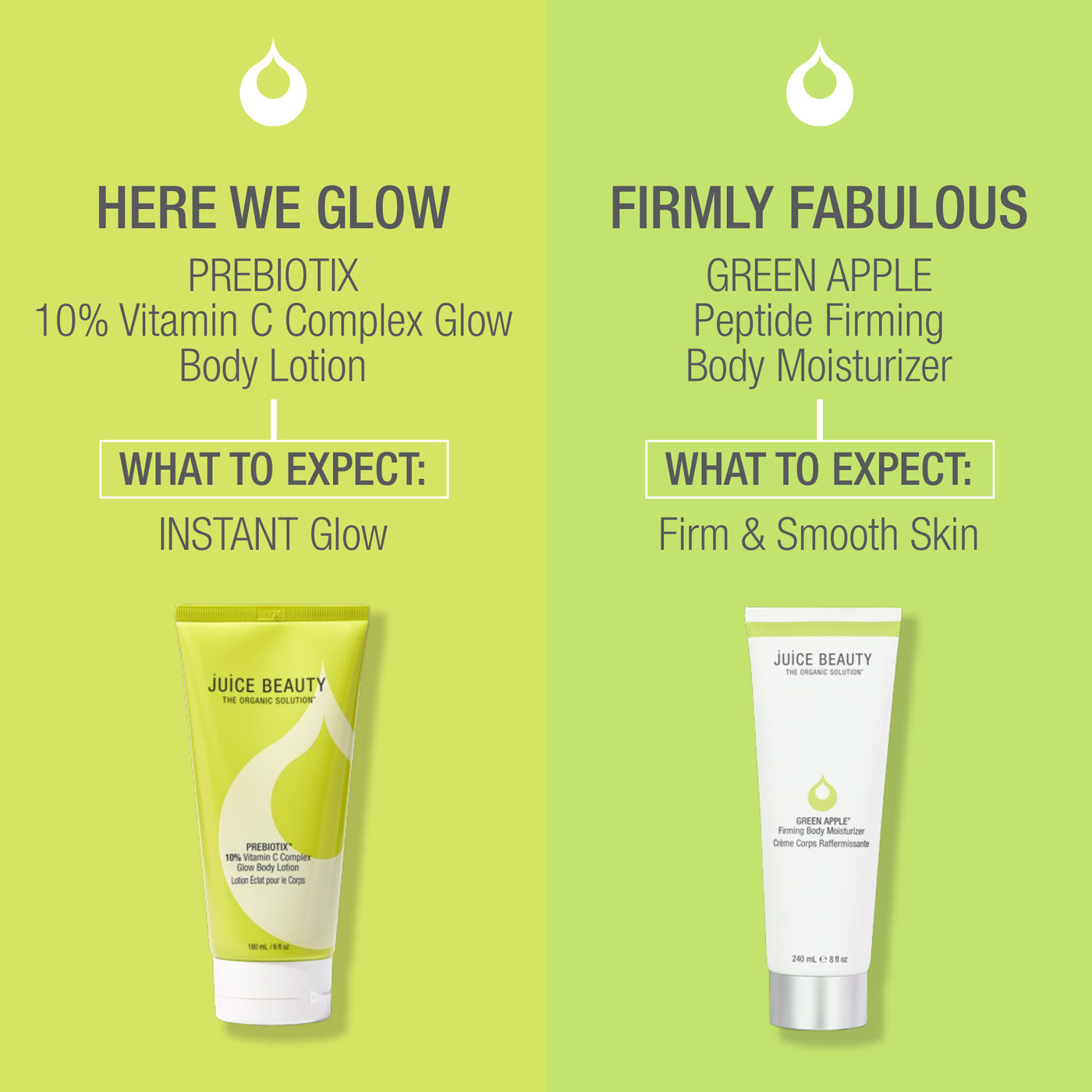 PREBIOTIX 10% Vitamin C Complex Glow Body Lotion and GREEN APPLE Peptide Firming Body Moisturizer