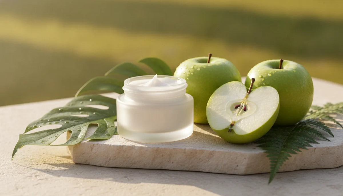 Brightening moisturizer with green apples and botanical leaves