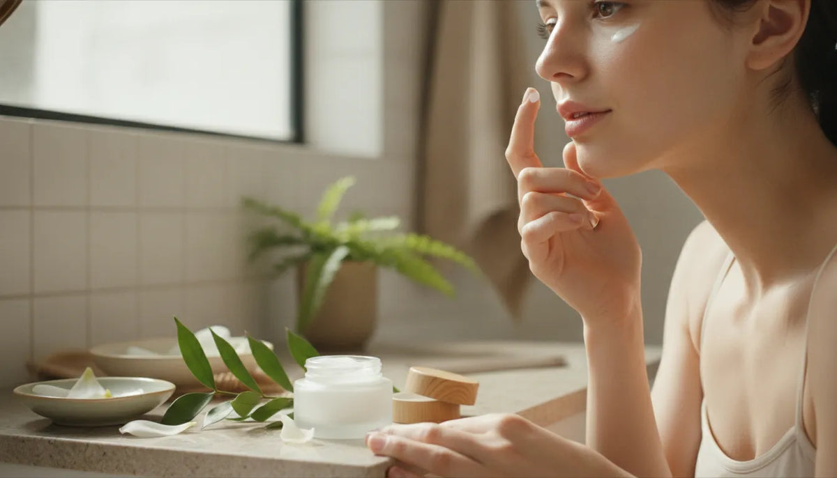 Woman gently applying eye cream beneath her eye
