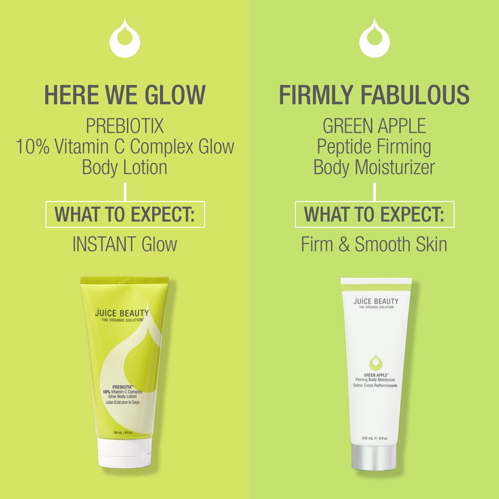 PREBIOTIX 10% Vitamin C Complex Glow Body Lotion and GREEN APPLE Peptide Firming Body Moisturizer