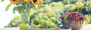 Apples, Grapes and Blueberries in Bowls