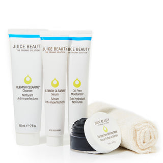 BLEMISH CLEARING Cleanser, BLEMISH CLEARING Serum, Oil-Free Moisturizer, Bamboo Pore Refining Mask, and Eco-washcloth set